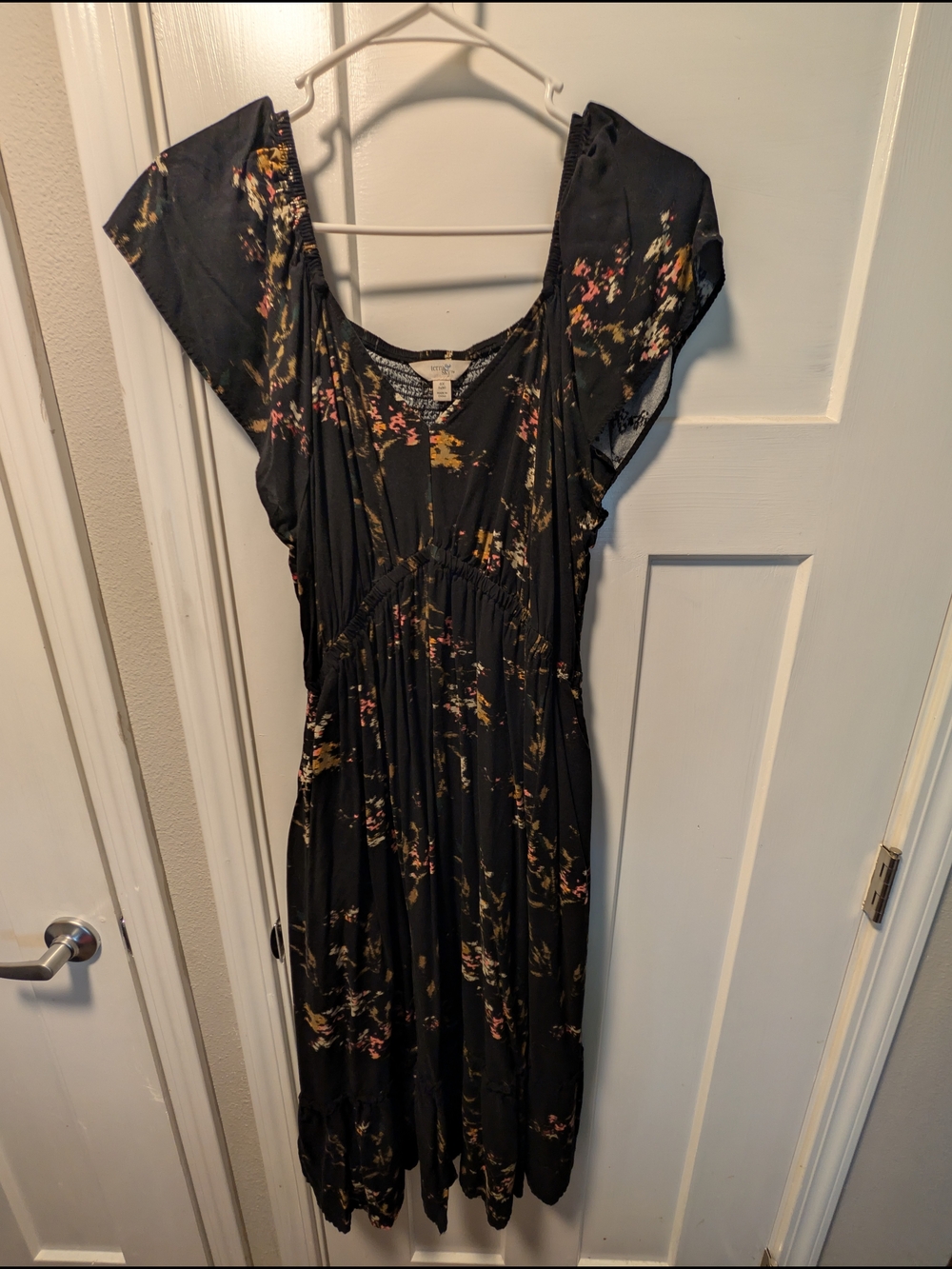Terra & Sky Black Floral Midi Dress with Pink & Gold Accents